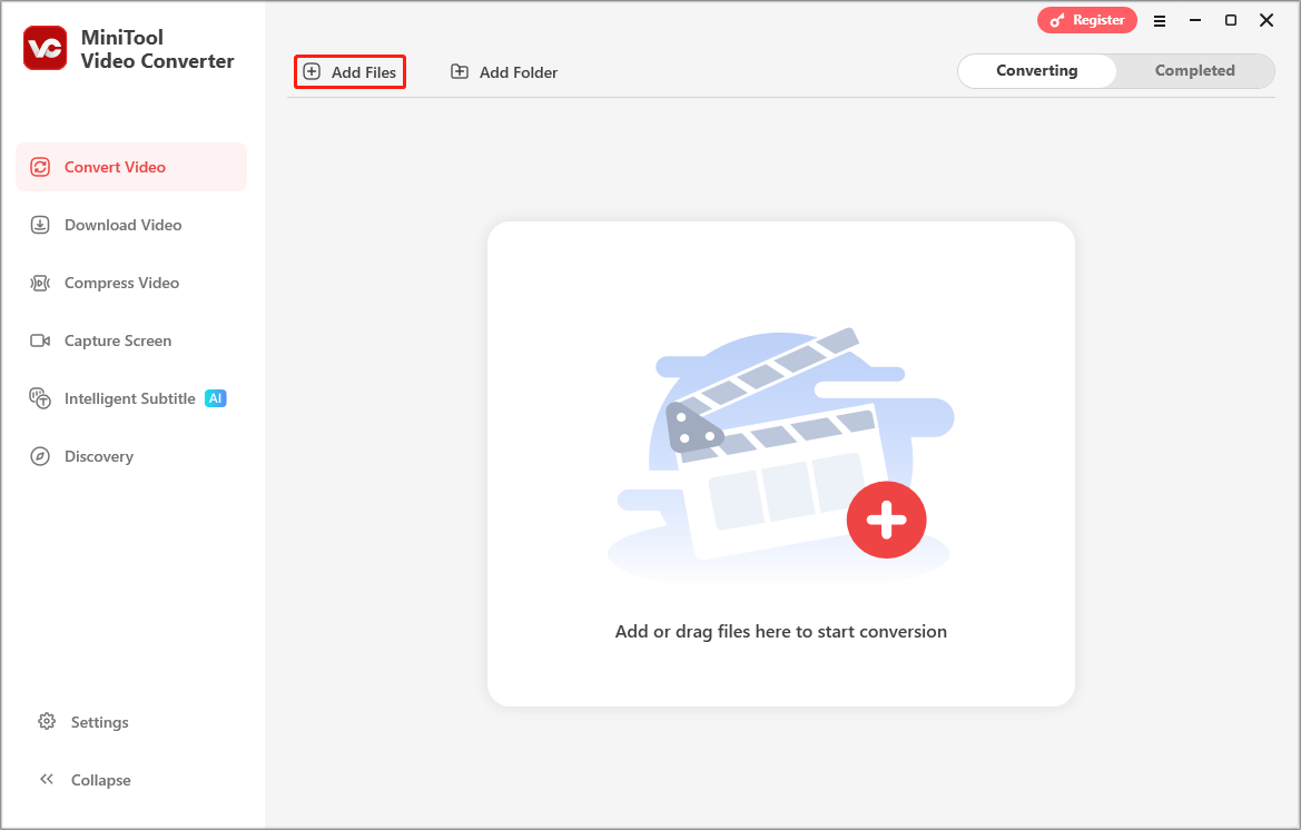 Markierung der Option Dateien hinzufügen in MiniTool Video Converter.