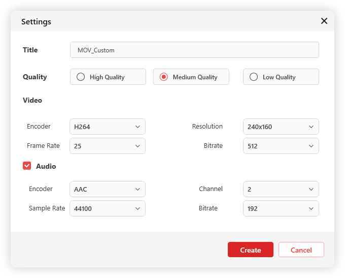 Ein Screenshot zum Erstellen eines benutzerdefinierten Formats in MiniTool Video Converter.