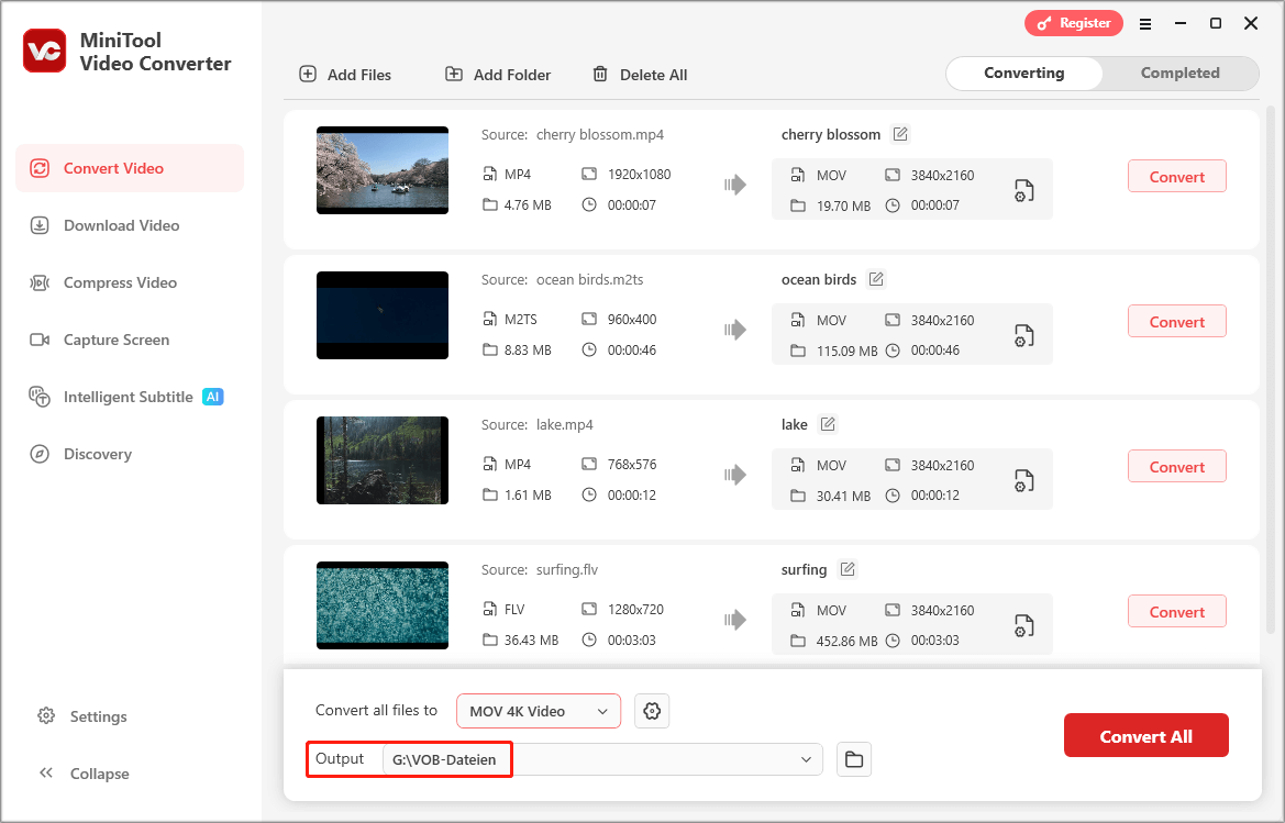 Markierung der Option Ausgabe in MiniTool Video Converter.