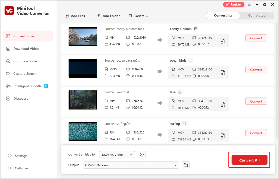 Markierung der Schaltfläche Alle konvertieren in MiniTool Video Converter.