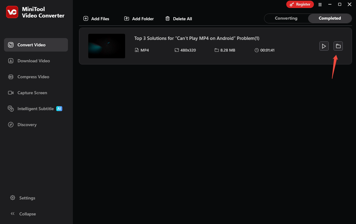 Click on the folder icon to locate the compressed video on your computer
