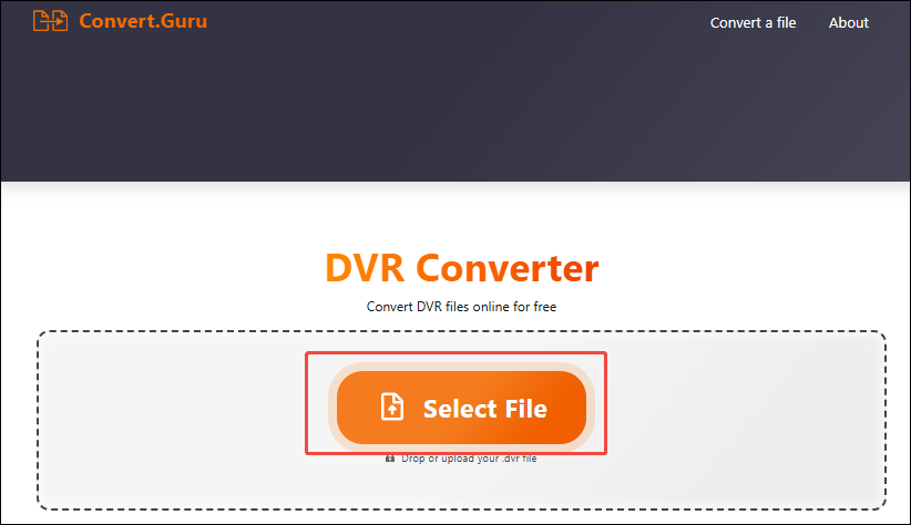 Convert.Guru interface with the Select File option selected.