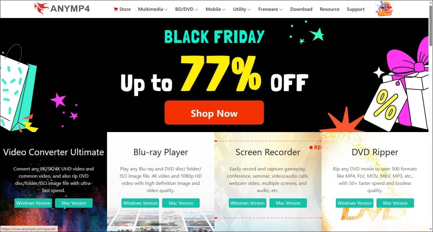 The download interface of ANYMP4.