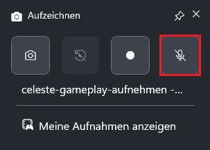 Ein Screenshot zum Ausschalten des Mikrofons im Bereich Aufzeichnen von Xbox Game Bar.
