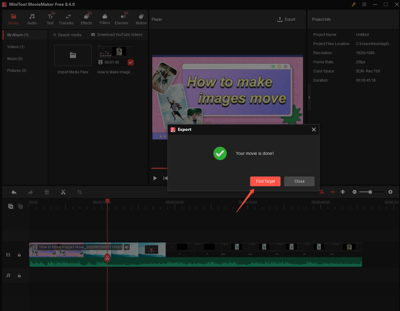 Click on Find Target to locate the compressed video on your computer