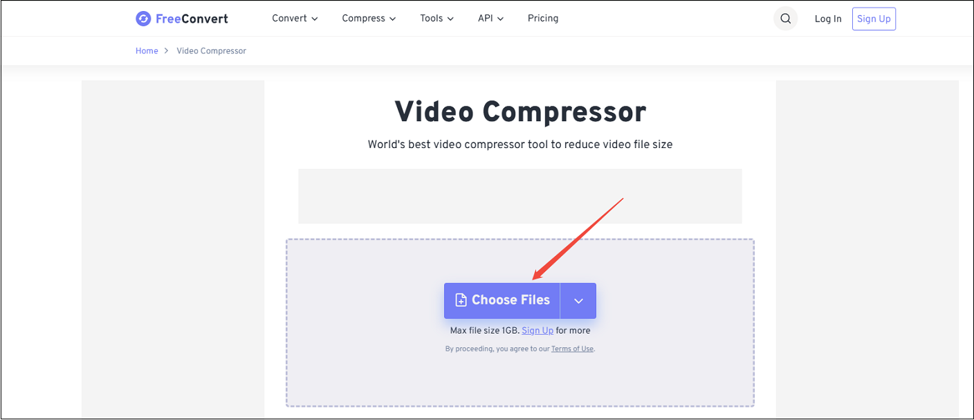 Click on Choose Files to upload video to FreeConvert