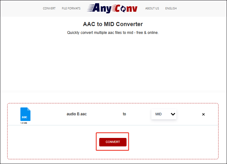 AnyConv interface with the Convert option selected.