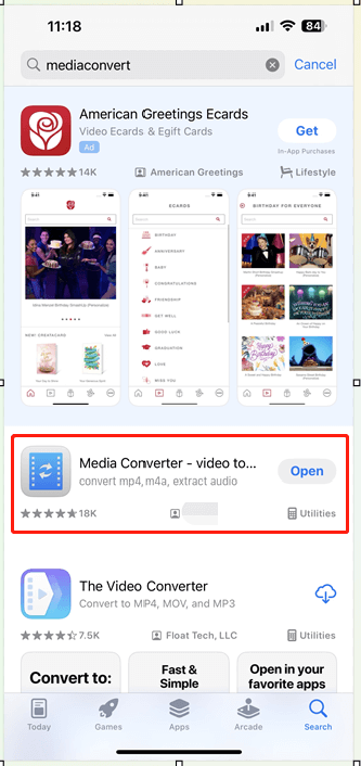 App StoreでMedia Converterを検索している画面