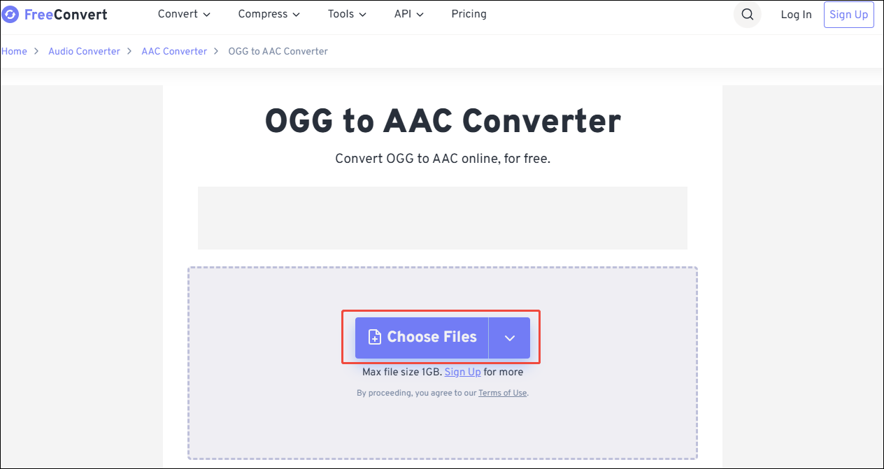 FreeConvert interface with the Choose Files option selected.
