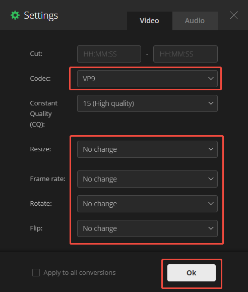 The Settings window of Convertio.