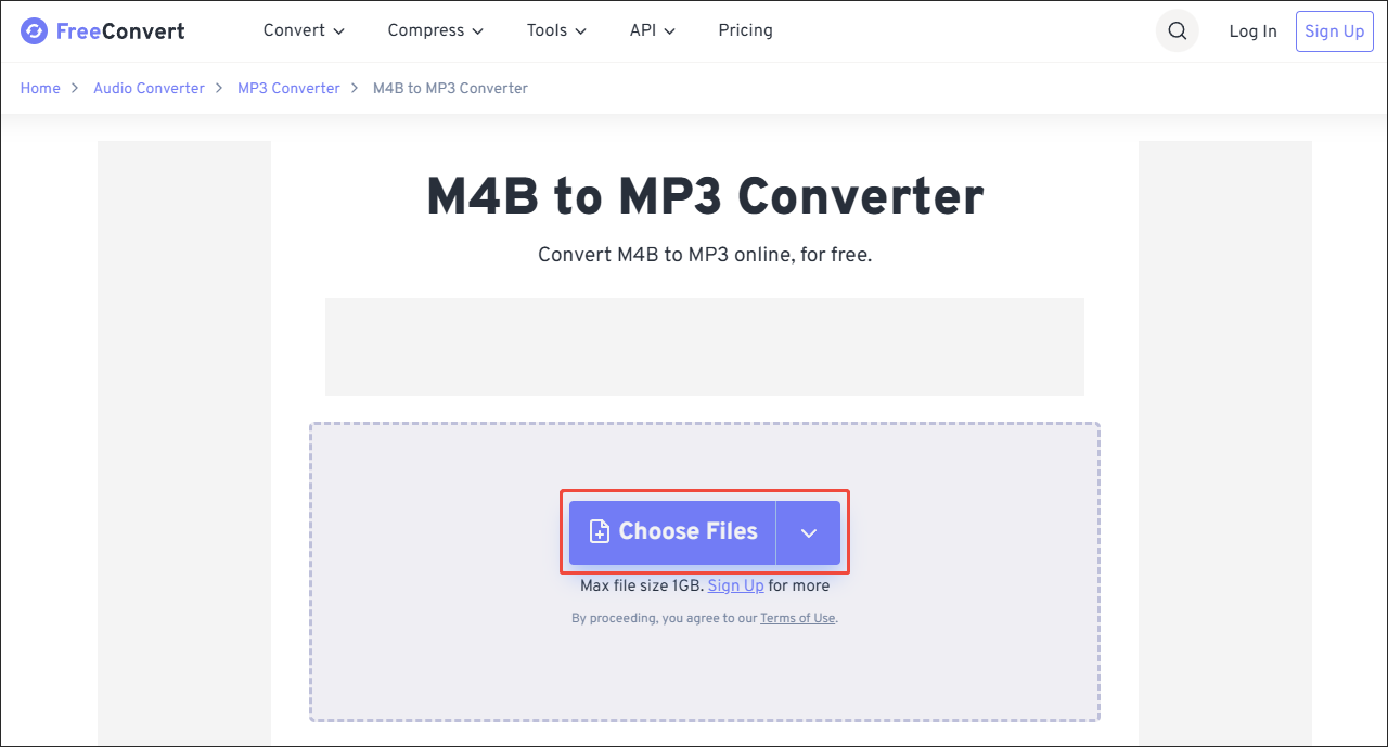 FreeConvert interface with the Choose Files option clicked.