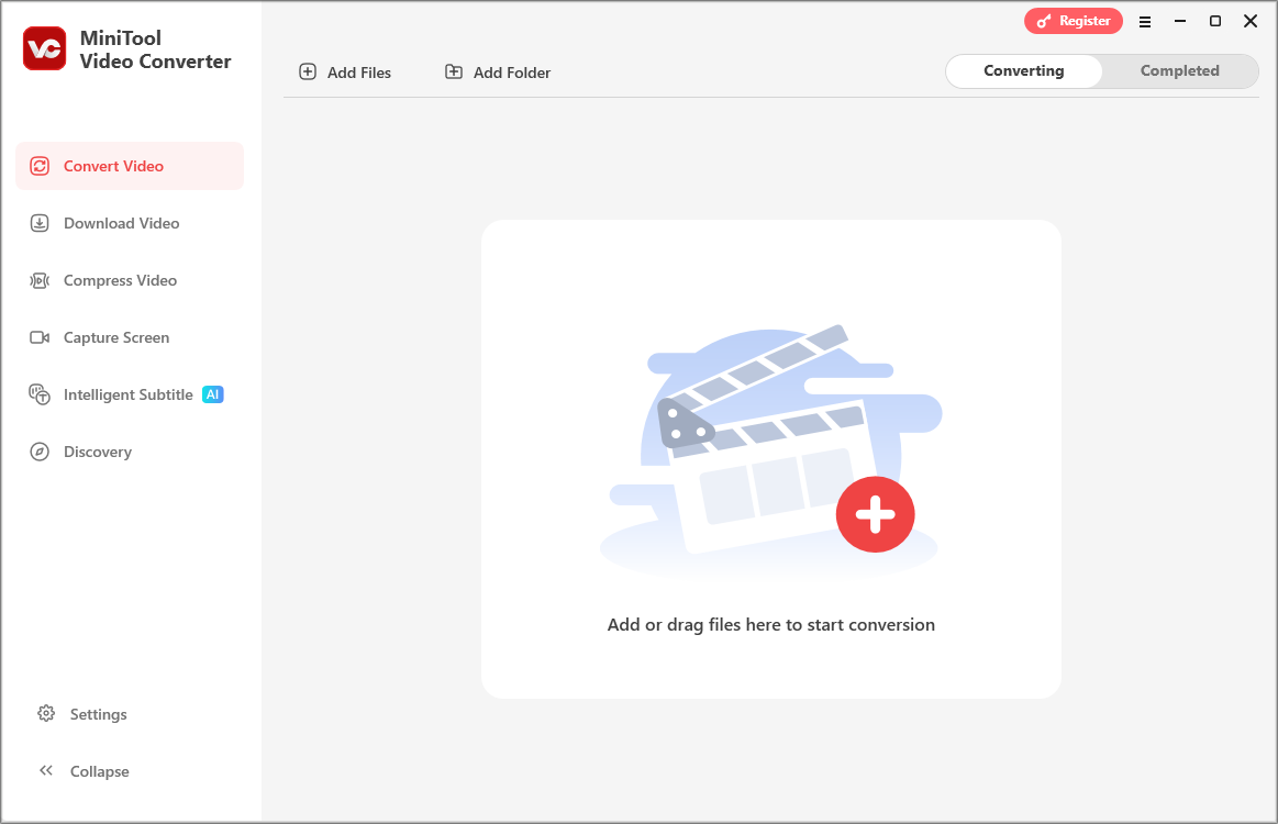Ein Screenshot über die Startseite von MiniTool Video Converter.