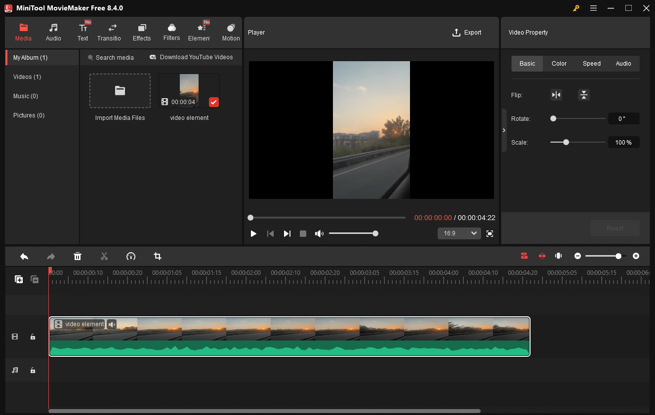The user interface of MiniTool MovieMaker