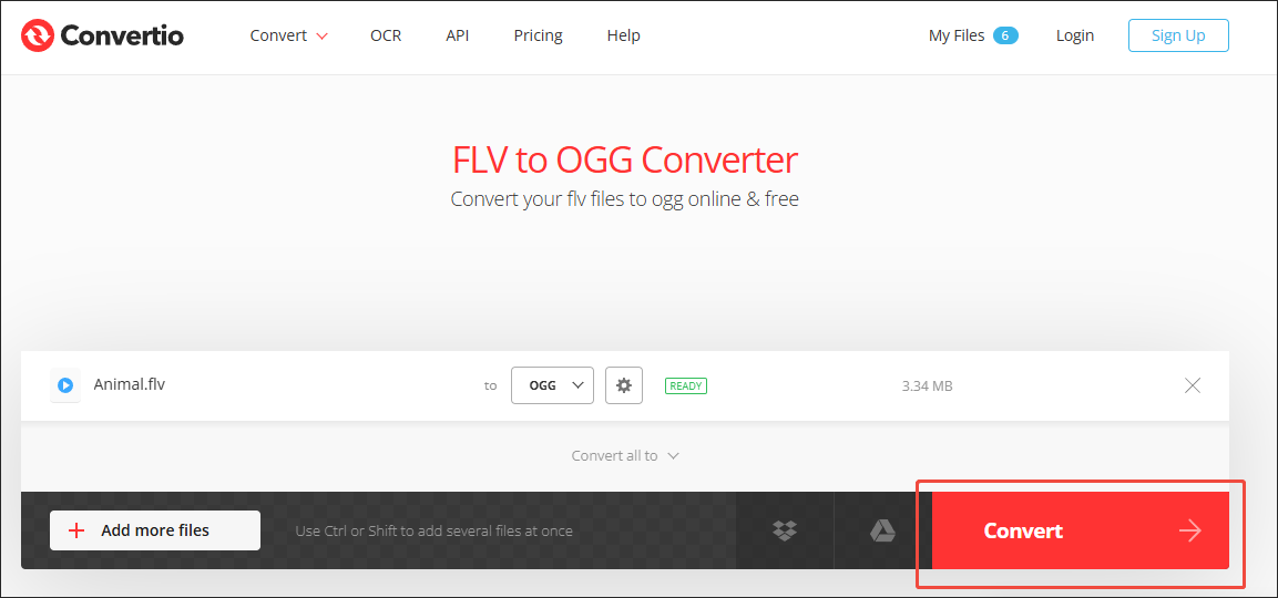 Convertio interface with the Convert button clicked