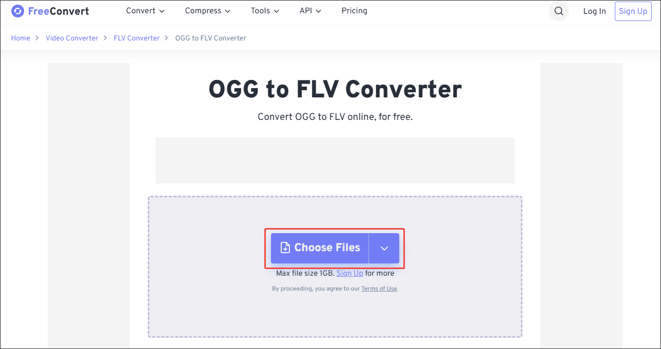 FreeConvert interface with the Choose Files option chosen