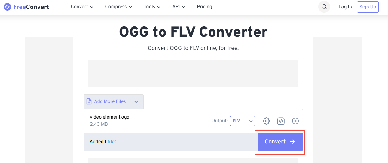 FreeConvert interface with the Convert button clicked