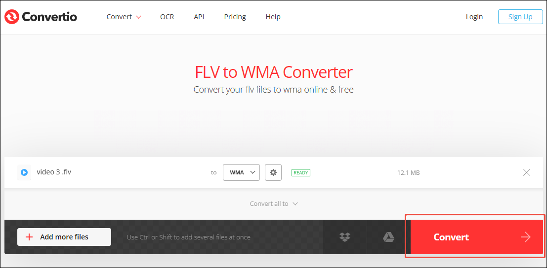 Convertio interface with the Convert button selected.