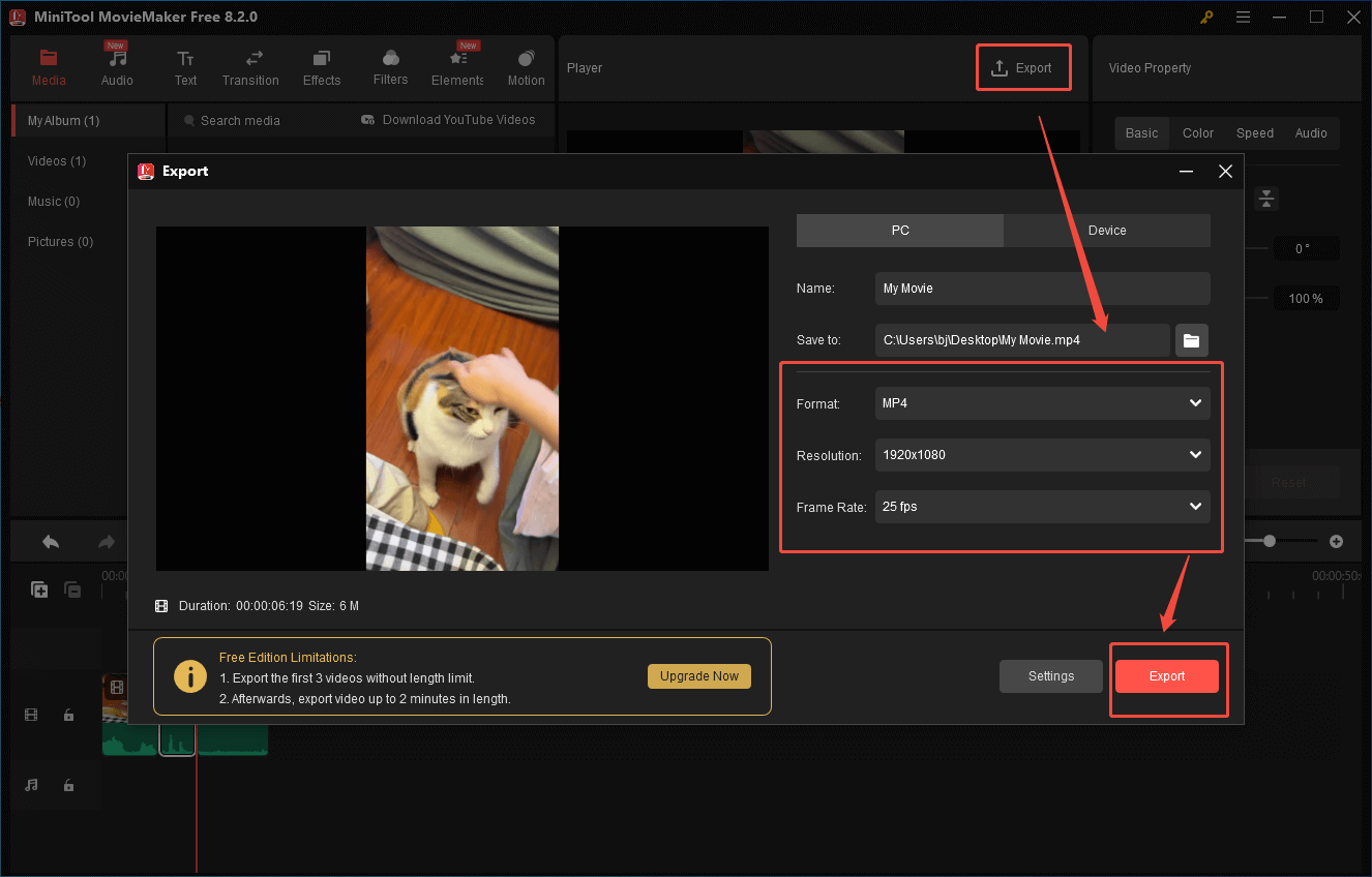 Hervorhebung des Beibehaltens der ursprünglichen Videoparameter.