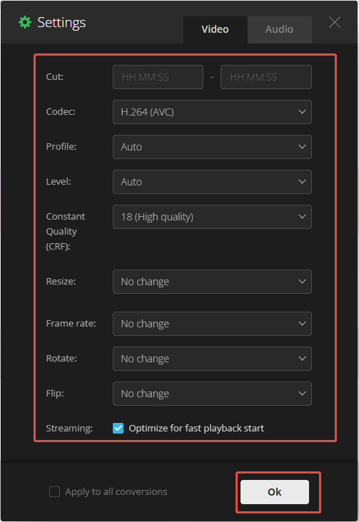 The Settings window of Convertio.
