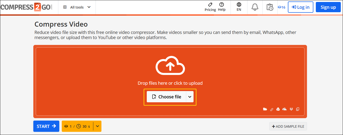 Online File Compressor interface with the Choose File option selected.