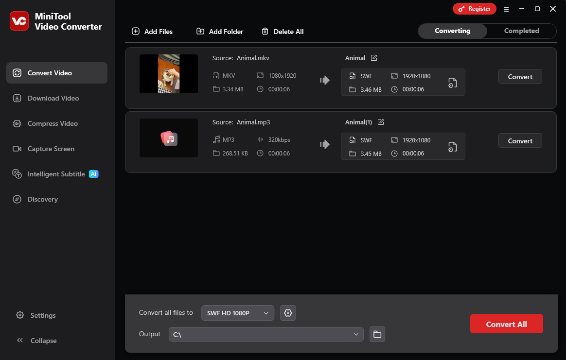 The user interface of MiniTool Video Converter.