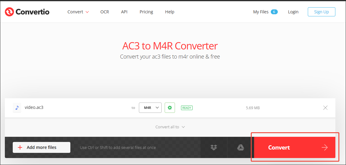 Convcertio interface with the Convert button clicked to begin the conversion process