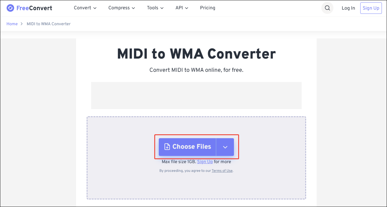 FreeConvert interface with the Choose Files option selected.