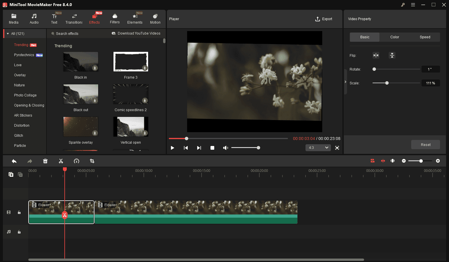 Ein Screen zur Videobearbeitung mit MiniTool MovieMaker.