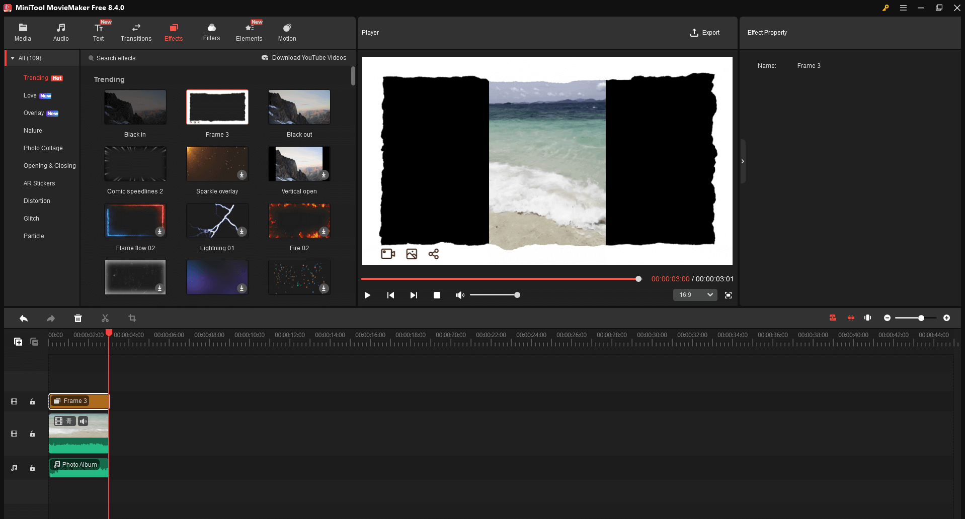 MiniTool MovieMakerで動画を編集している画面