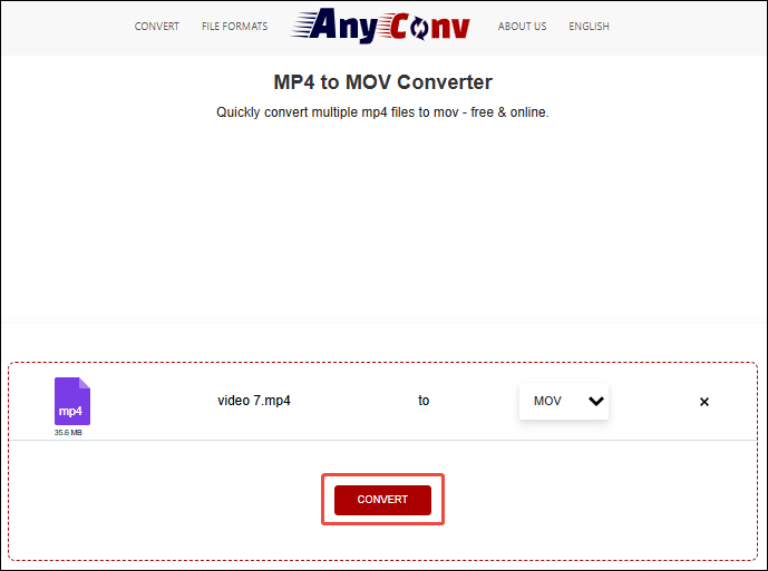 AnyConv interface with the CONVERT option selected.