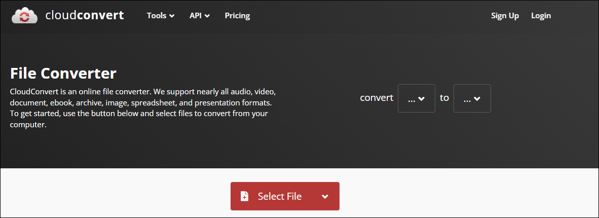 The user interface of CloudConvert.