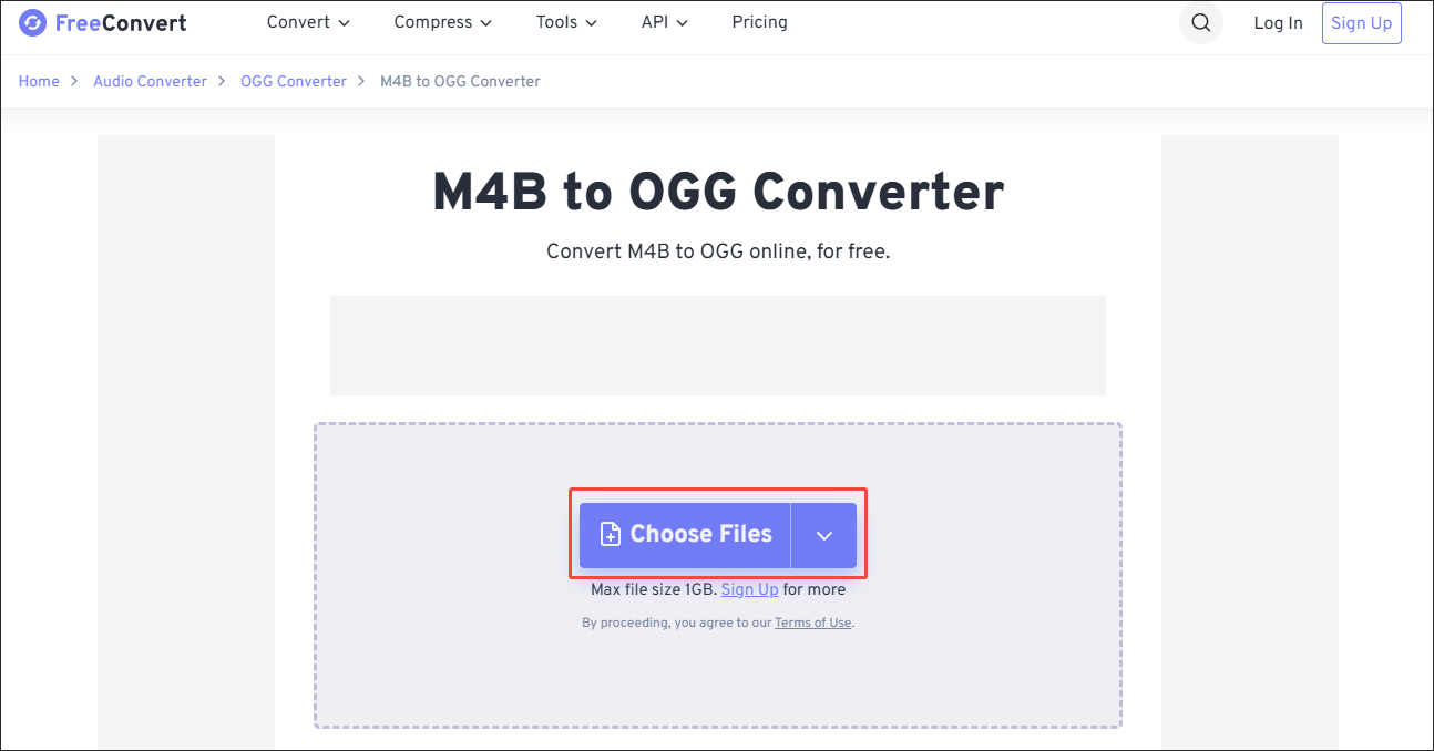 FreeConvert interface with the Choose Files option selected