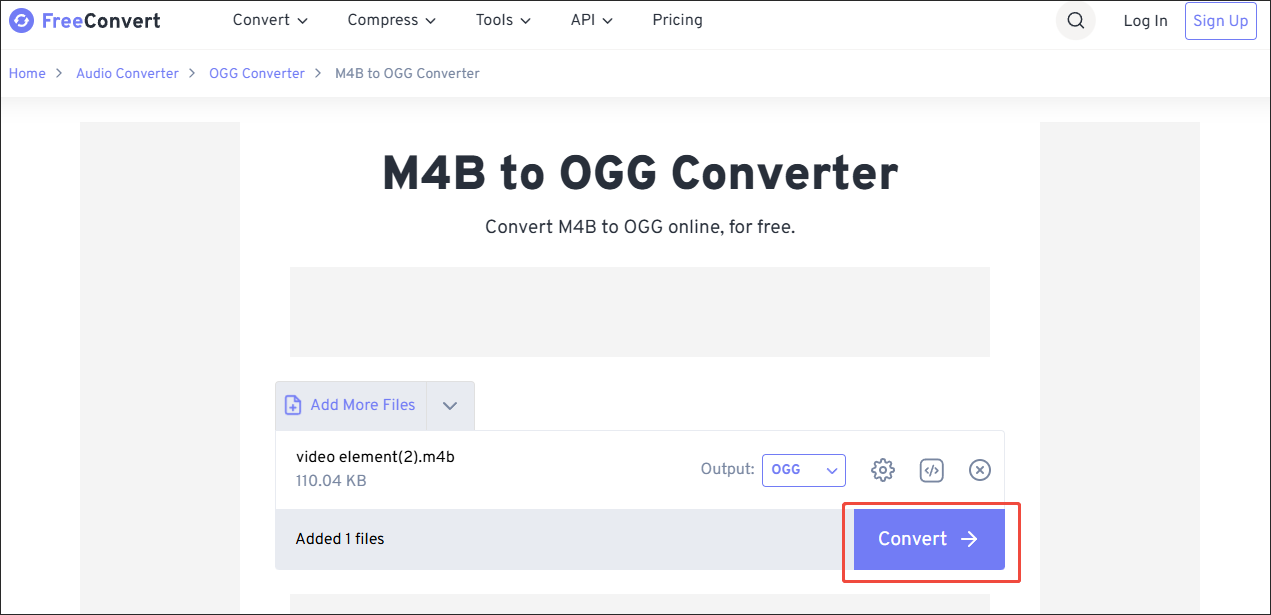 FreeConvert interface with the Convert button clicked