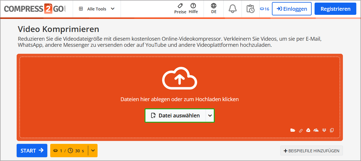 Markierung der Schaltfläche Datei auswählen in Online File Compressor.
