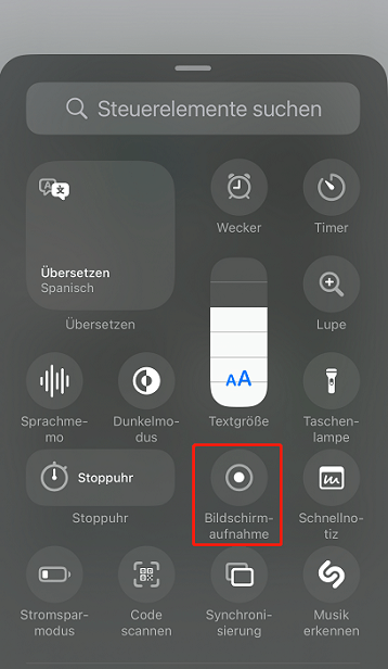 Ein Screenshot zum Hinzufügen des Steuerelements Bildschirmaufnahme zum Kontrollzentrum auf dem iPhone.