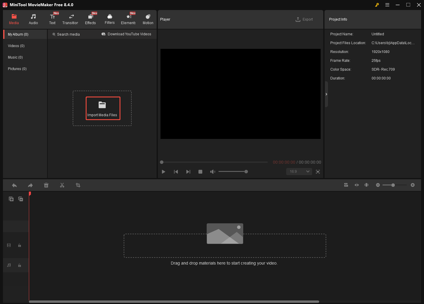 Markierung von Mediendateien importieren in MiniTool MovieMaker.