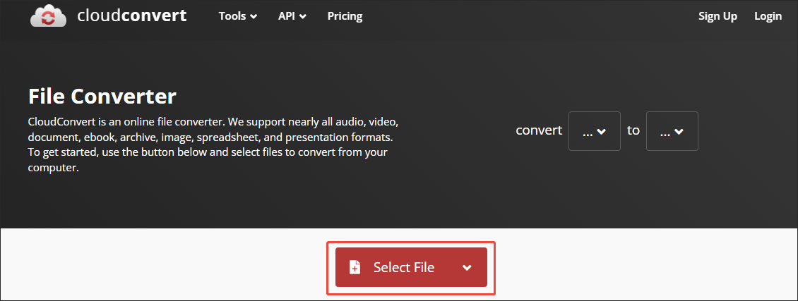 ClouConvert interface with the Select File option to upload the FLAC files.