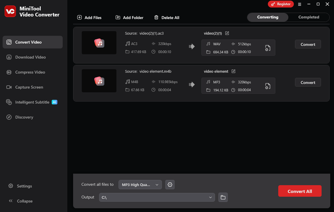 The user interface of MiniTool Video Converter.