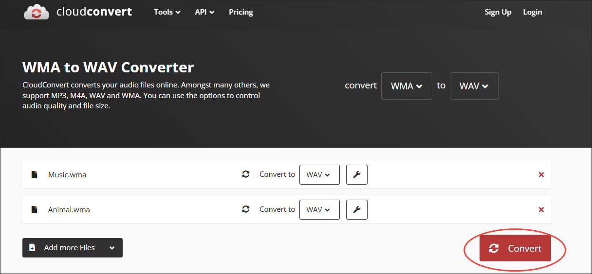 CloudConvert interface with the Convert button chosen to start the conversion process.