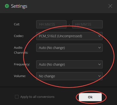 The Settings window of Convertio.