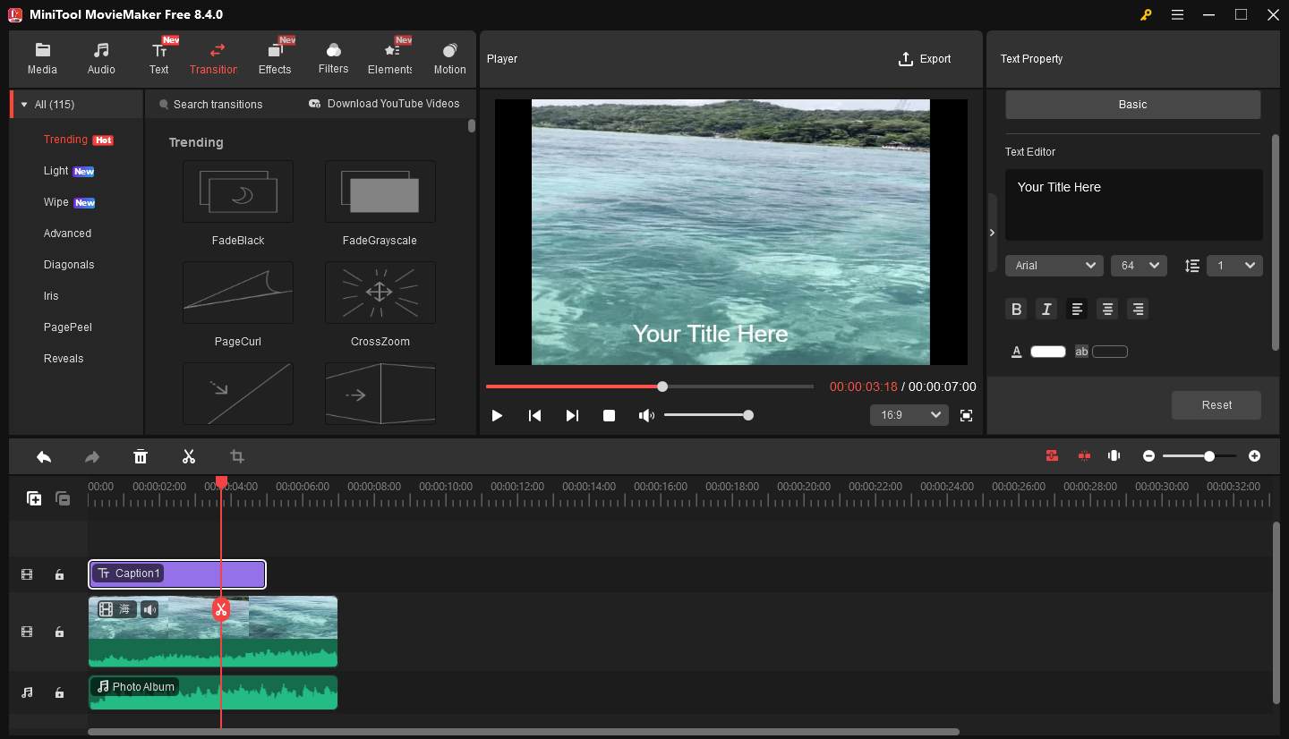 MiniTool MovieMakerで動画を編集している様子