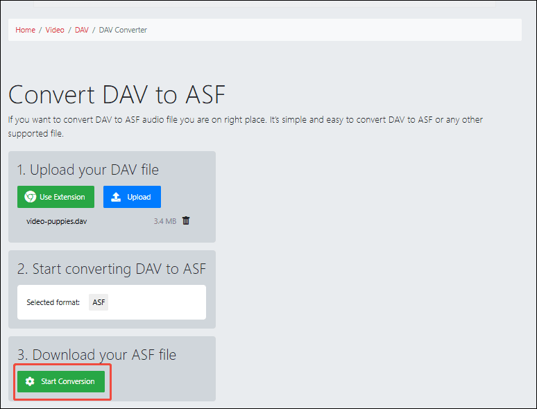 ConvertHelper interface with the Start Conversion button selected.
