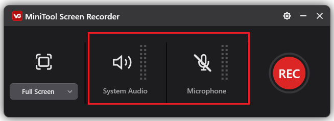 Ein Screenshot zur Verwaltung der Audioaufzeichnung in MiniTool Screen Recorder.