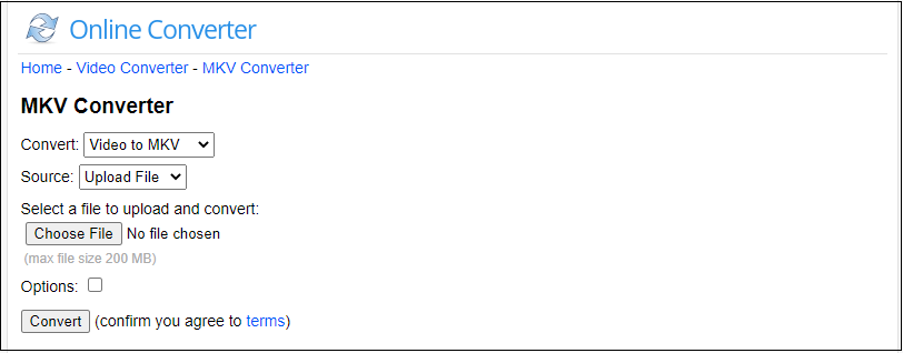 Ein Screenshot zum Konvertieren von MP4 in MKV in Online Converter.