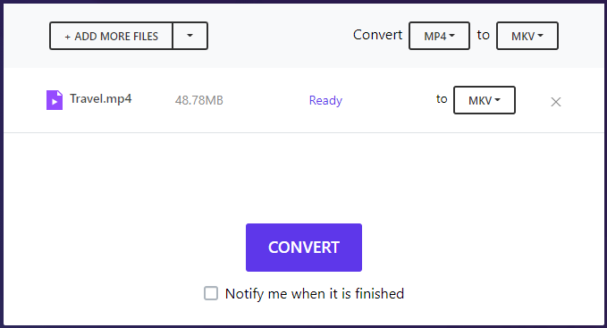 Ein Screenshot zum Konvertieren einer MP4-Datei in MKV in Online UniConverter.
