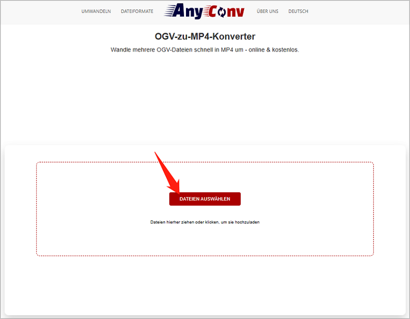 Hervorhebung von DATEIEN AUSWÄHLEN in AnyConv.