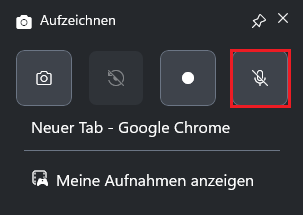 Ein Screenshot zum Ausschalten des Mikrofons während der Aufzeichnung in der Xbox Game Bar.