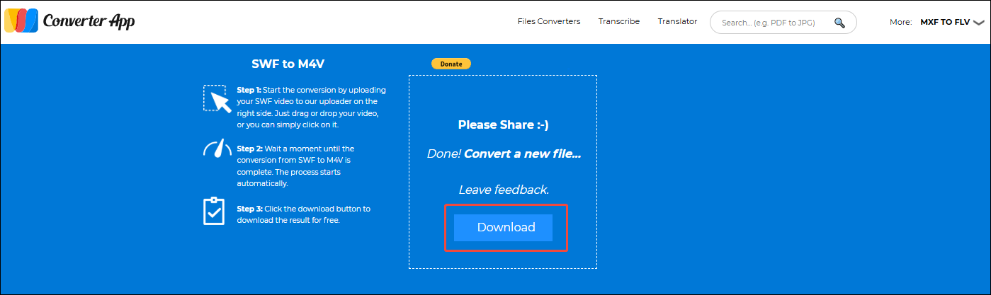 Converter App interface with the Download button selected.