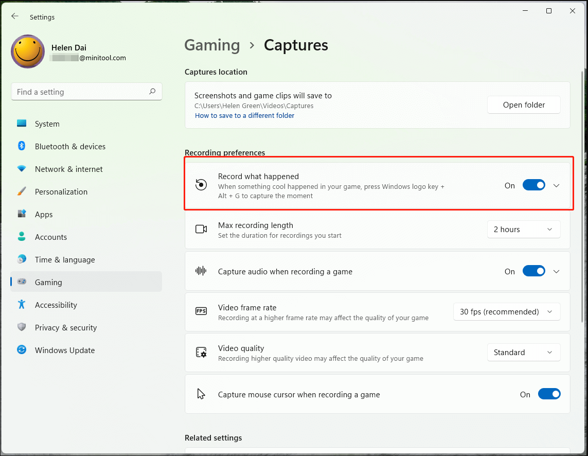 toggle on the “Record what happened” option
