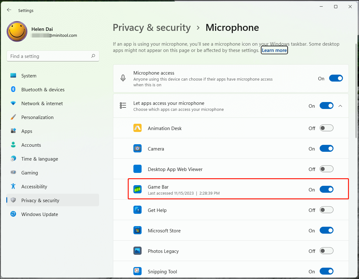 enable microphone access for Xbox Game Bar